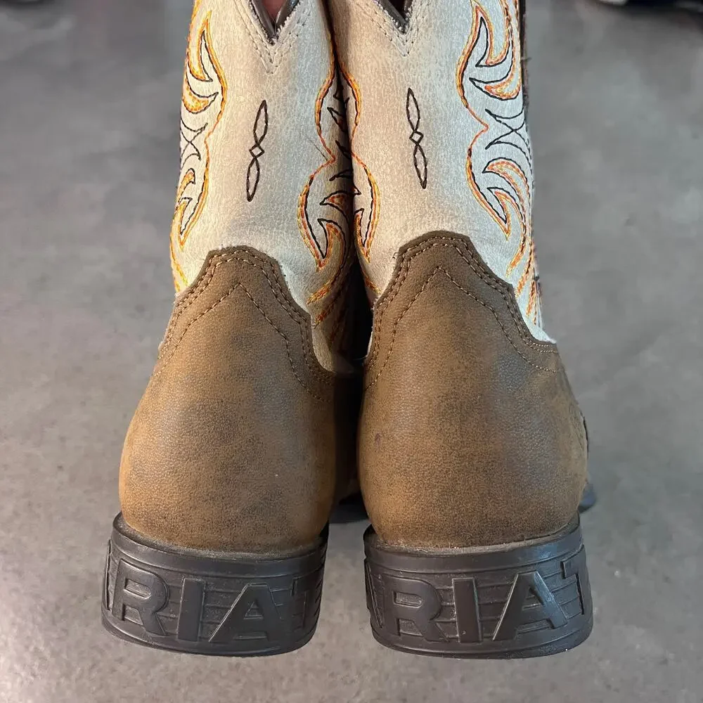 Ariat Storm Western boots Antique brown cream embroidery Youth boys 3.5 shoes